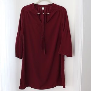 Lightweight Tie Neck Burgundy Dress